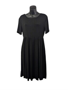 DB Moon Black Short Sleeve Rayon Spandex Midi Dress NWT Sz L Flowy Boho Casual